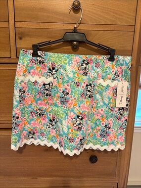Lilly Pulitzer Turquoise Floral Minnie Mouse Scalloped Mini Skirt